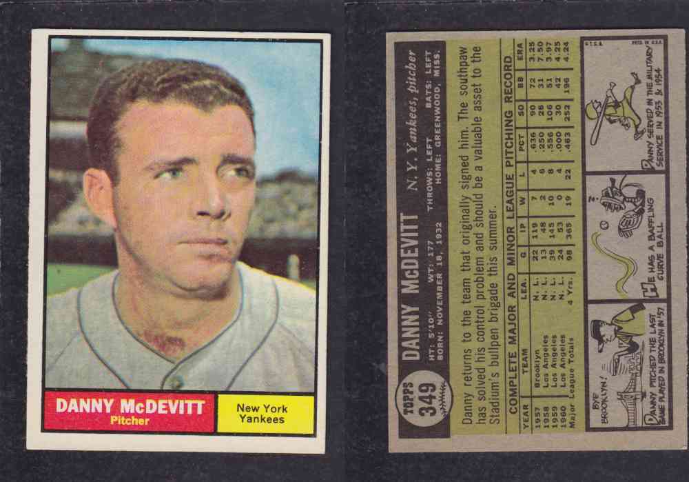 1961 TOPPS BASEBALL CARD #349  D. McDEVITT photo