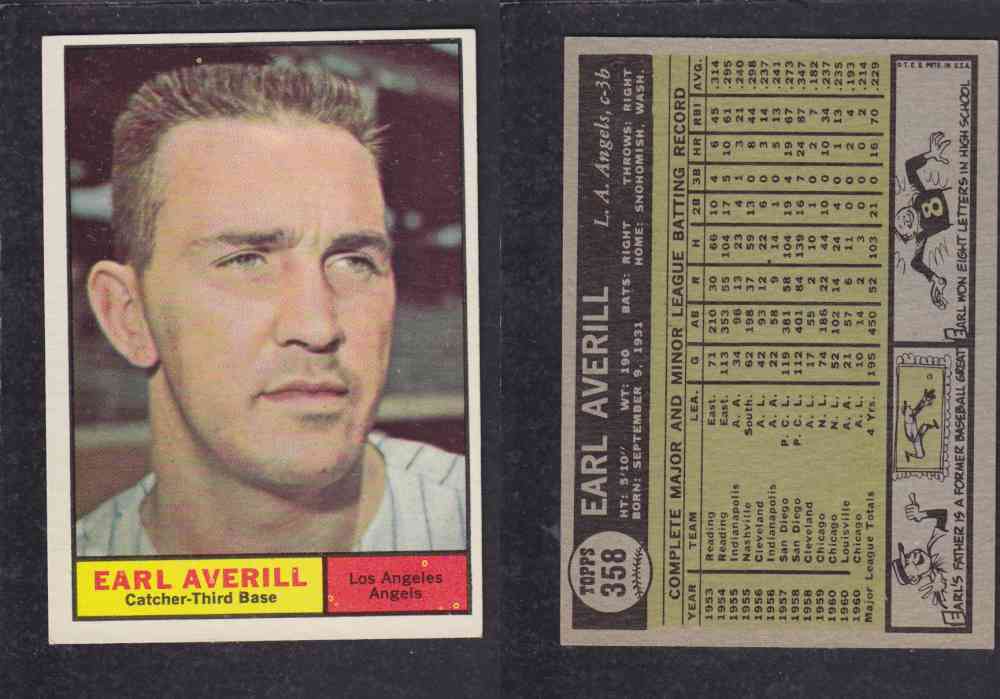 1961 TOPPS BASEBALL CARD #358  E. AVERILL photo