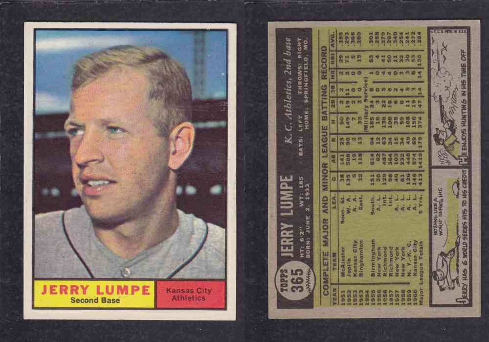 1961 TOPPS BASEBALL CARD #365  J. LUMPE photo