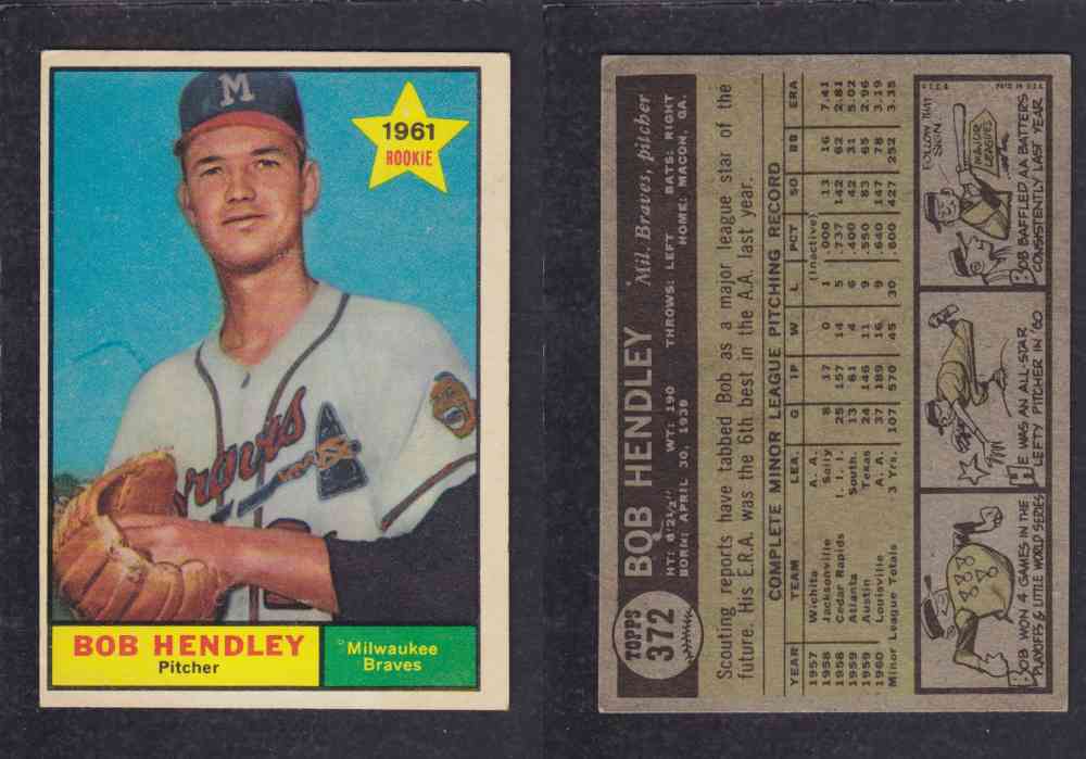 1961 TOPPS BASEBALL CARD #372  B. HENDLEY photo