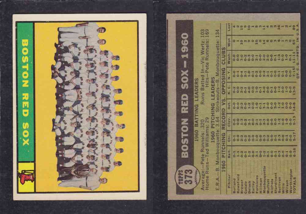 1961 TOPPS BASEBALL CARD #373  BOSTON RED SOX photo