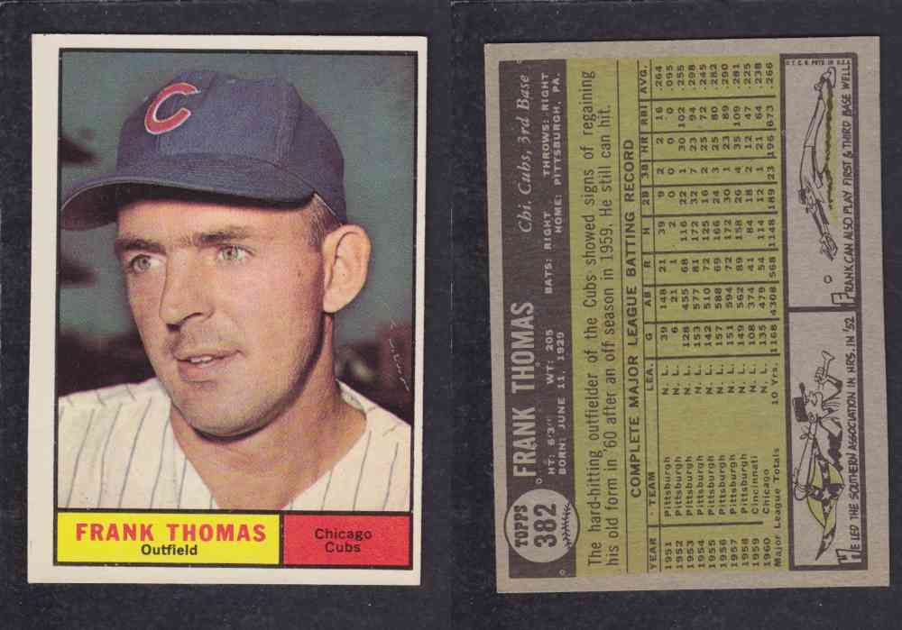 1961 TOPPS BASEBALL CARD #382  F. THOMAS photo