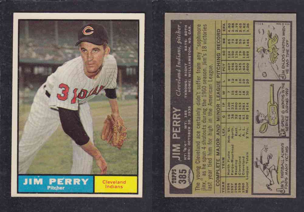 1961 TOPPS BASEBALL CARD #385  J. PERRY photo