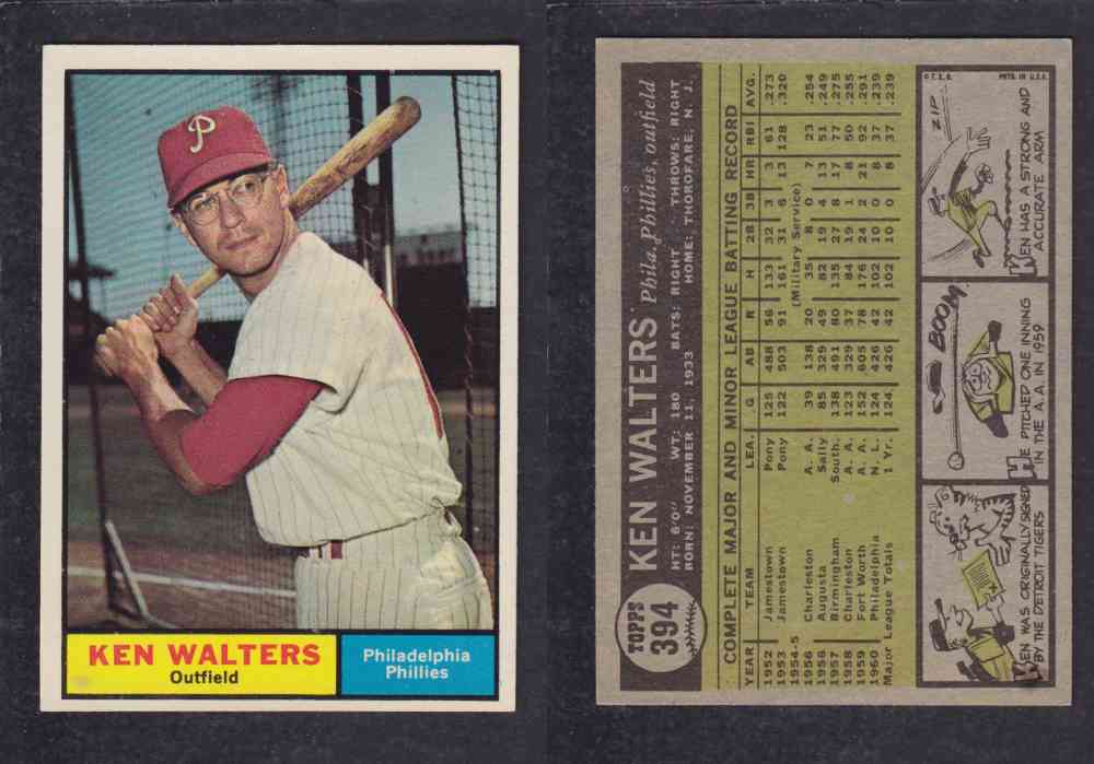 1961 TOPPS BASEBALL CARD #394  K. WALTERS photo