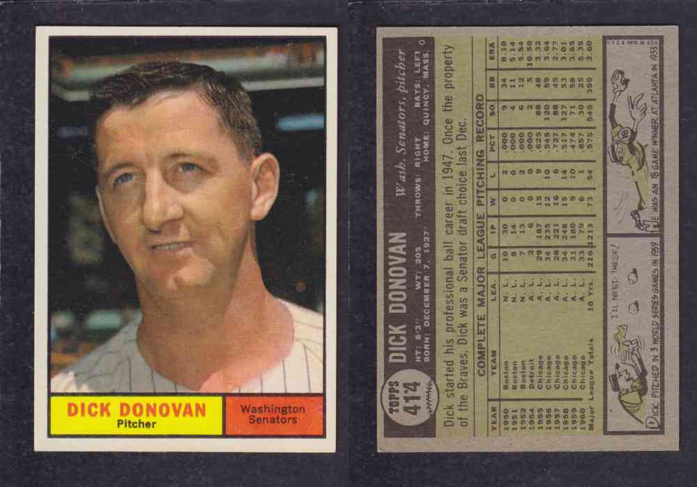 1961 TOPPS BASEBALL CARD #414  D. DONOVAN photo