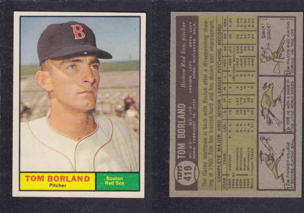 1961 TOPPS BASEBALL CARD #419  T. BORLAND photo