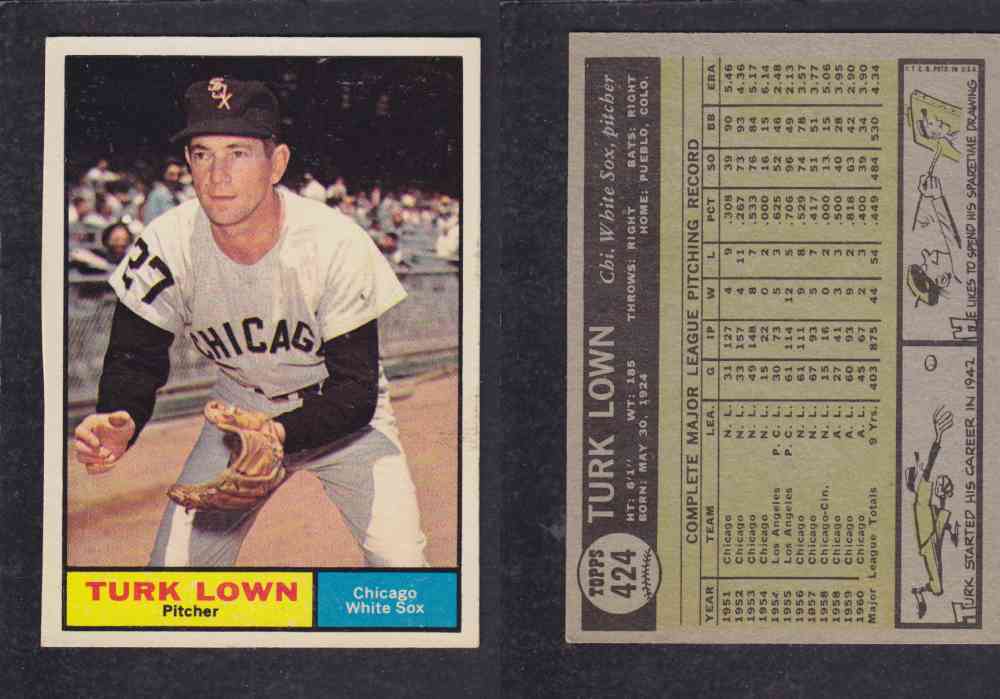 1961 TOPPS BASEBALL CARD #424  T. LOWN photo