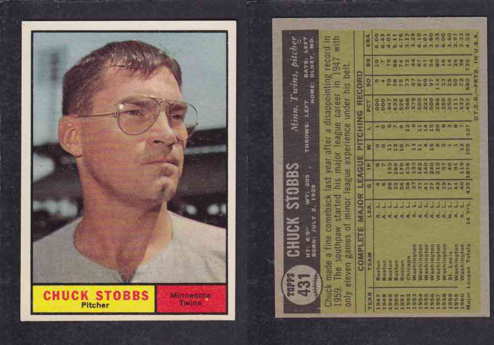 1961 TOPPS BASEBALL CARD #431  C. STOBBS photo