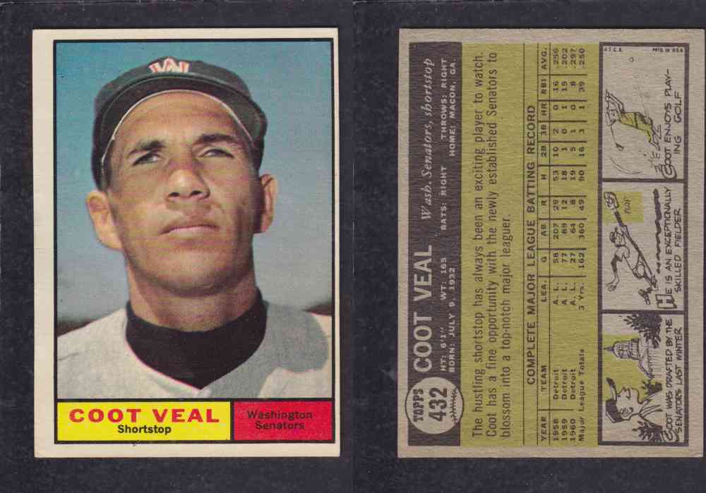 1961 TOPPS BASEBALL CARD #432  C. VEAL photo