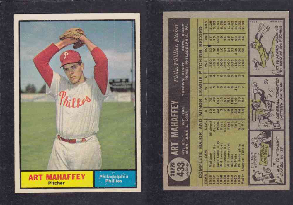 1961 TOPPS BASEBALL CARD #433  A. MAHAFFEY photo