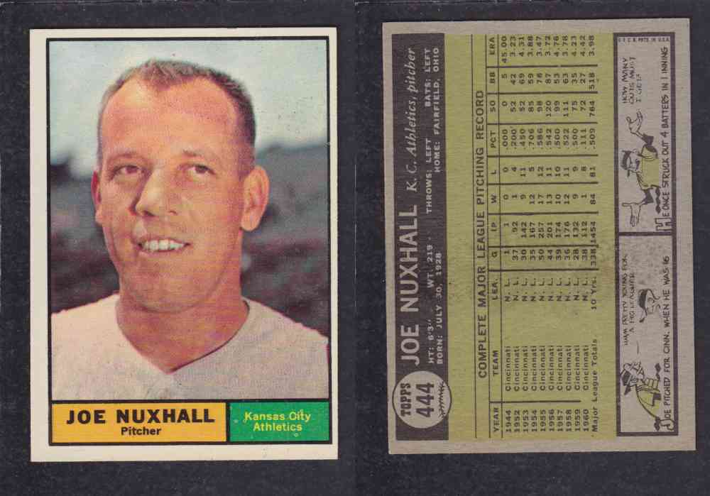 1961 TOPPS BASEBALL CARD #444  J. NUXHALL photo