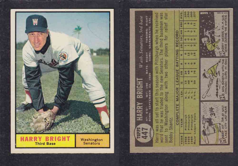 1961 TOPPS BASEBALL CARD #447  H. BRIGHT photo