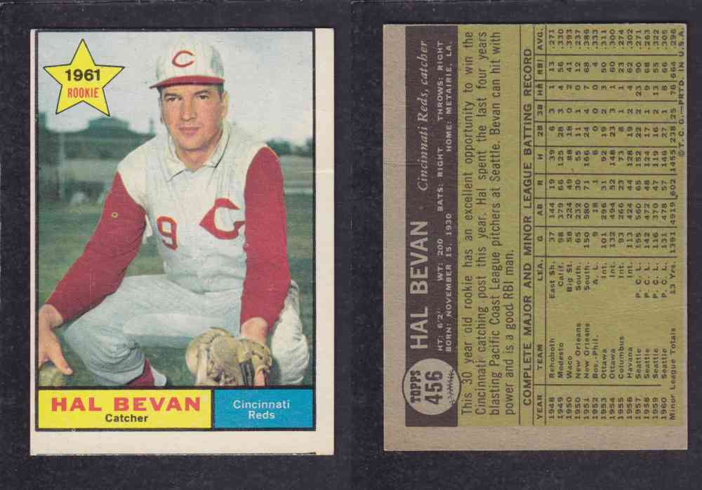 1961 TOPPS BASEBALL CARD #456  H. BEVAN photo