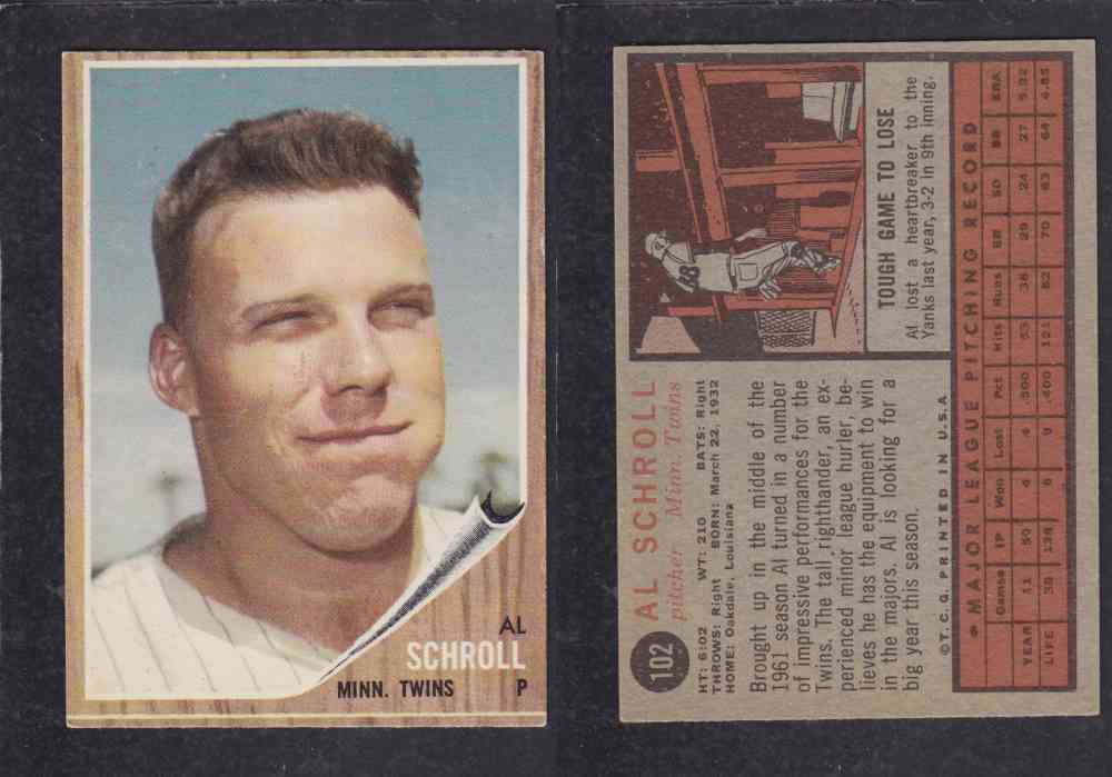 1962  TOPPS BASEBALL CARD #102   A. SCHROLL photo