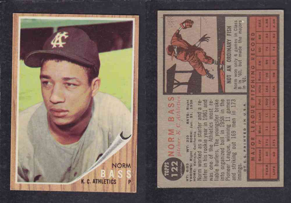 1962  TOPPS BASEBALL CARD #122  N. BASS photo