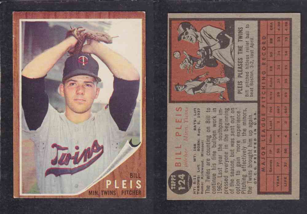 1962  TOPPS BASEBALL CARD #124  B. PLEIS photo