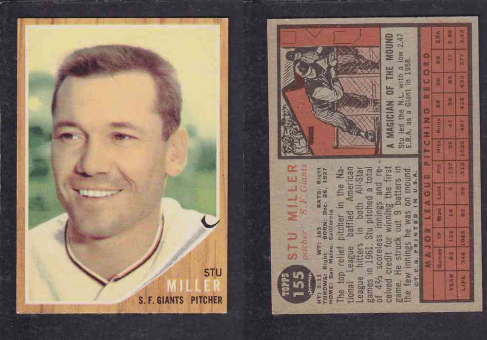 1962  TOPPS BASEBALL CARD #155  S. MILLER photo