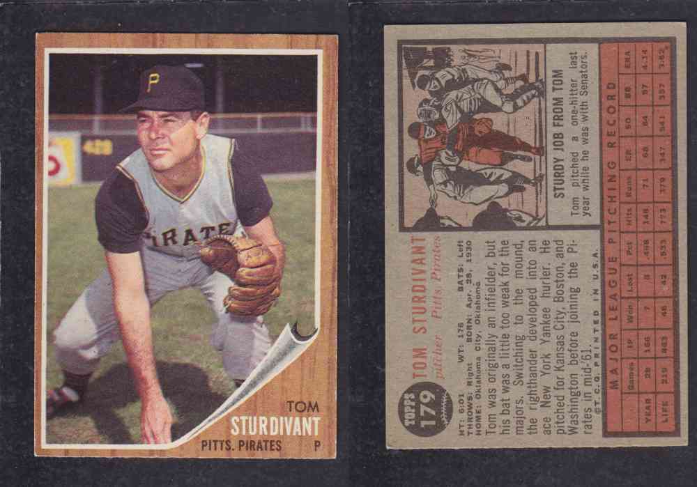 1962  TOPPS BASEBALL CARD #179  T. STURDIVANT photo