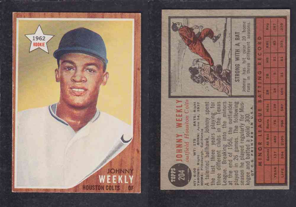 1962  TOPPS BASEBALL CARD #204  J. WEEKLY photo