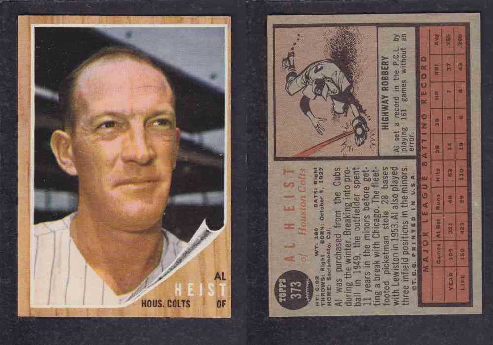 1962  TOPPS BASEBALL CARD #373  A. HEIST photo