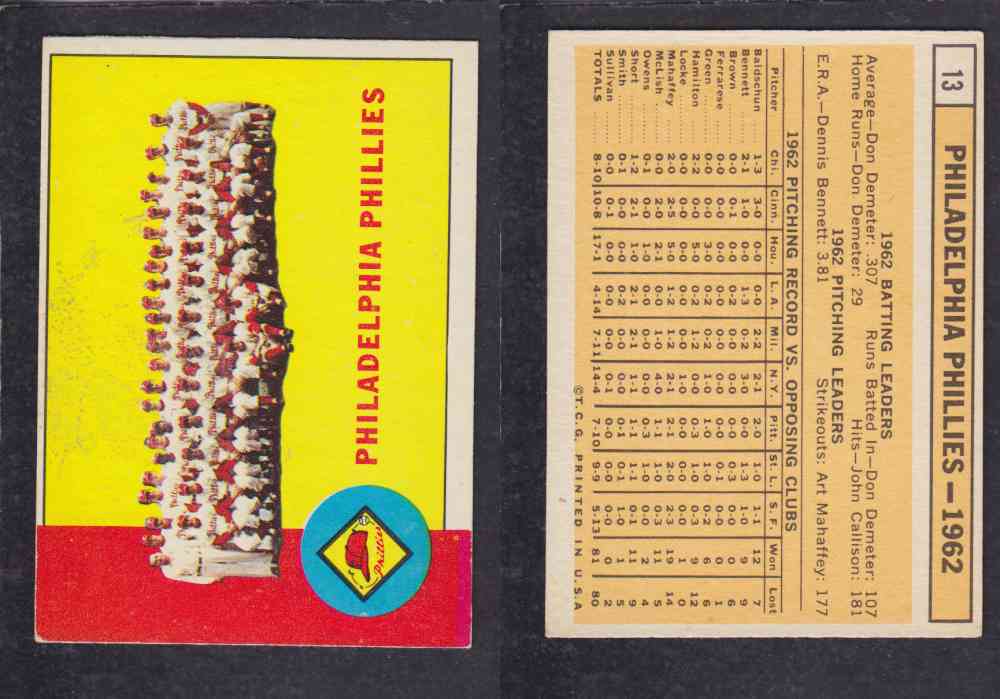 1963  TOPPS BASEBALL CARD  #13  PHILADELPHIA PHILLIES photo