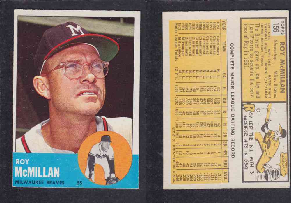 1963  TOPPS BASEBALL CARD  #156  R. McMILLAN photo