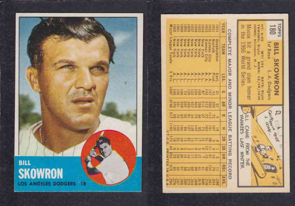 1963  TOPPS BASEBALL CARD  #180  B. SKOWRON photo