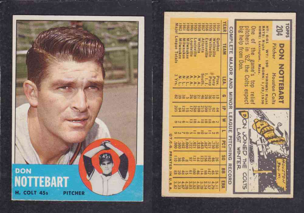 1963  TOPPS BASEBALL CARD  #204  D. NOTTEBART photo
