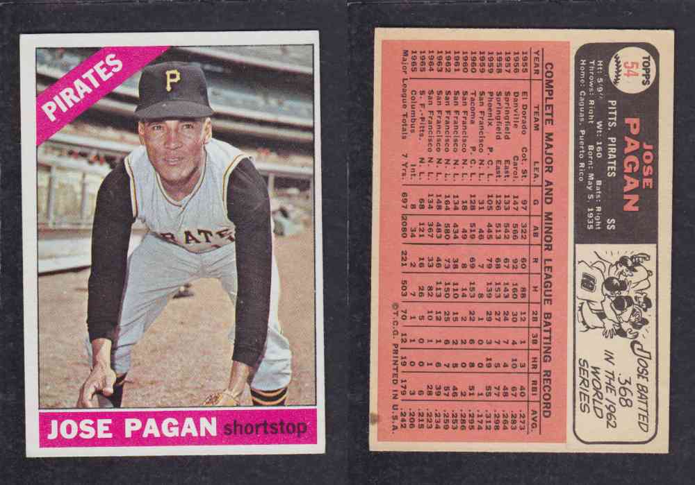 1966  TOPPS BASEBALL CARD  #54  J. PAGAN photo