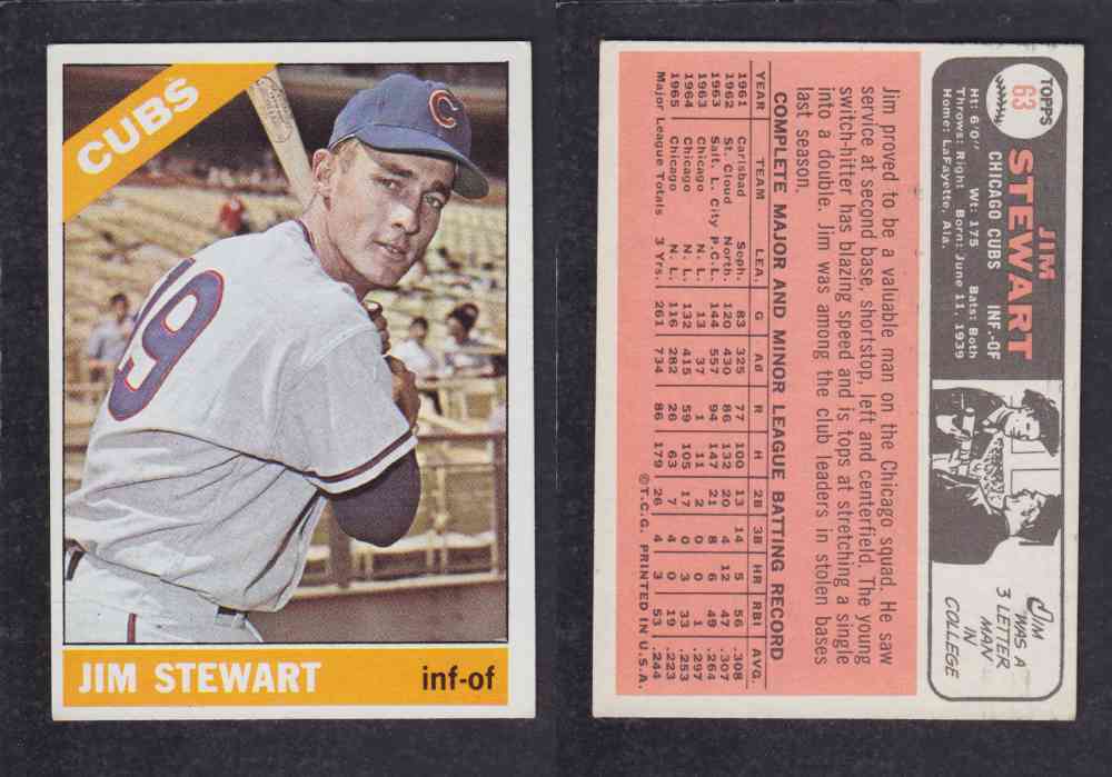 1966  TOPPS BASEBALL CARD  #63  J. STEWART photo