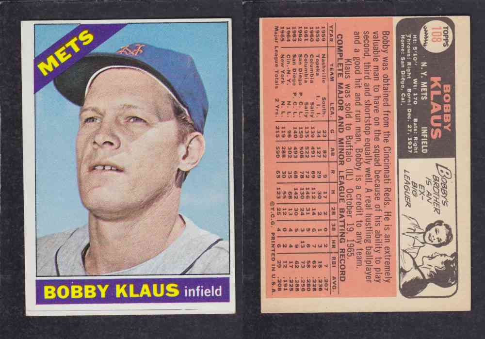 1966  TOPPS BASEBALL CARD  #108  B. KLAUS photo