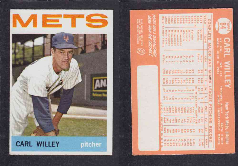 1964  TOPPS BASEBALL CARD  #84  C. WILLEY photo