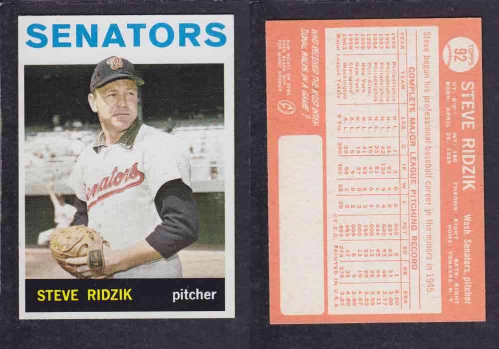 1964  TOPPS BASEBALL CARD  #92  S. RIDZIK photo