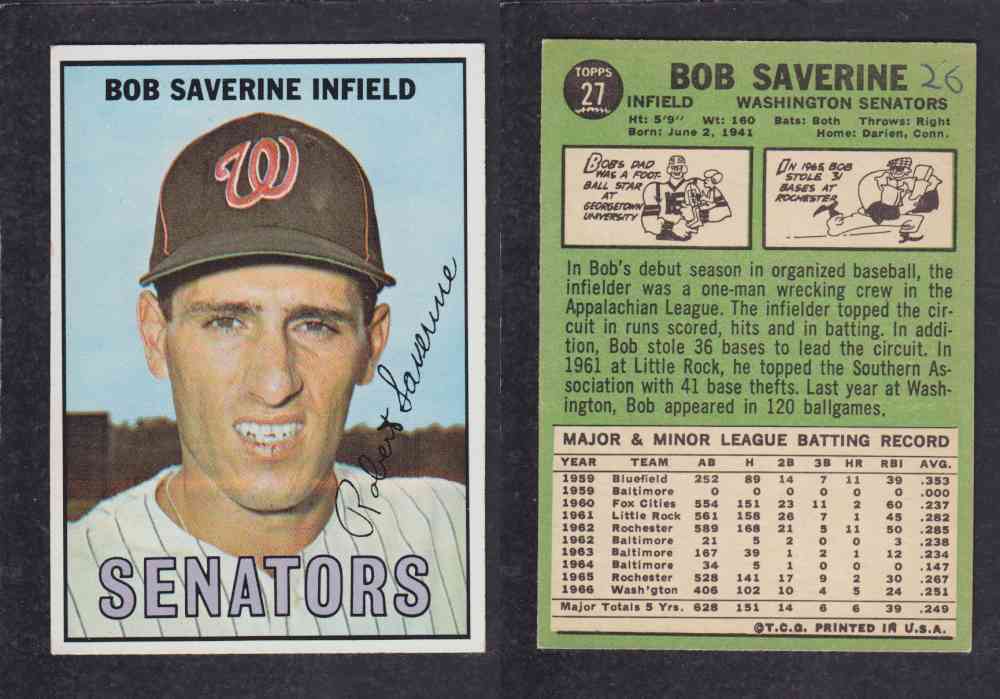 1967   TOPPS BASEBALL CARD  #27  B. SAVERINE photo