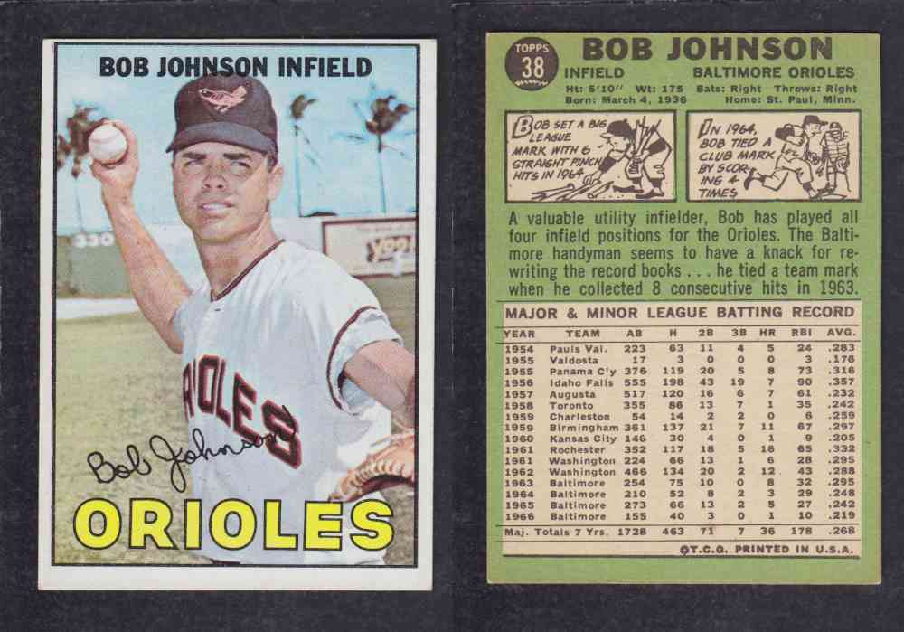 1967   TOPPS BASEBALL CARD  #38  B. JOHNSON photo