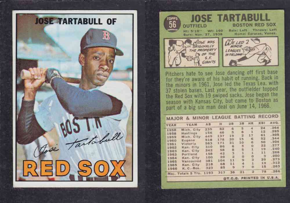 1967   TOPPS BASEBALL CARD  #56  J. TARTABULL photo