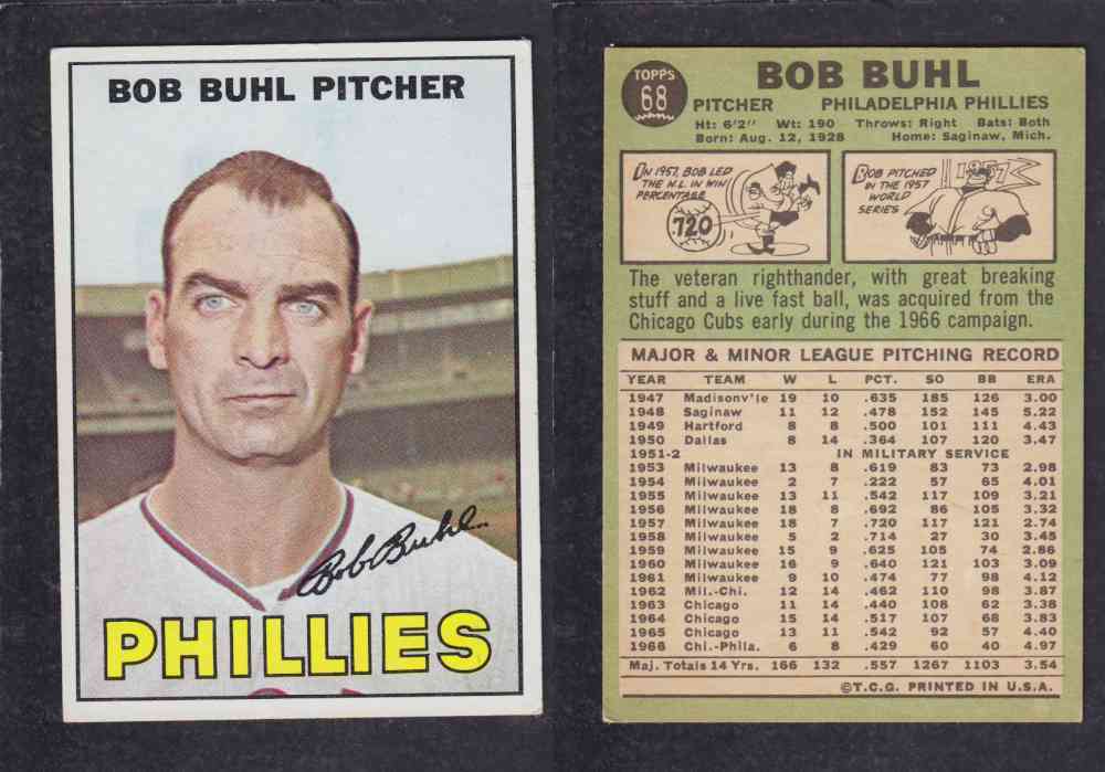 1967   TOPPS BASEBALL CARD  #68  B. BUHL photo