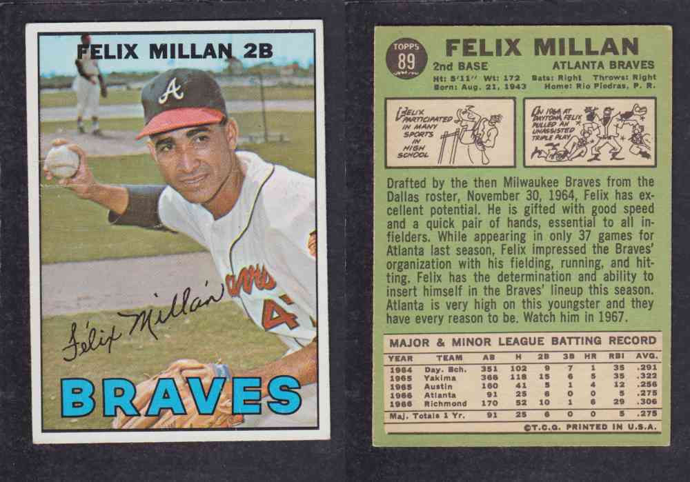 1967   TOPPS BASEBALL CARD  #89  F. MILLAN photo