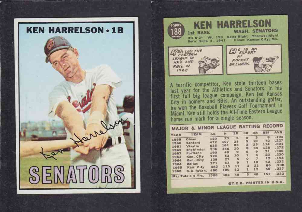 1967   TOPPS BASEBALL CARD  #188  K. HARRELSON photo