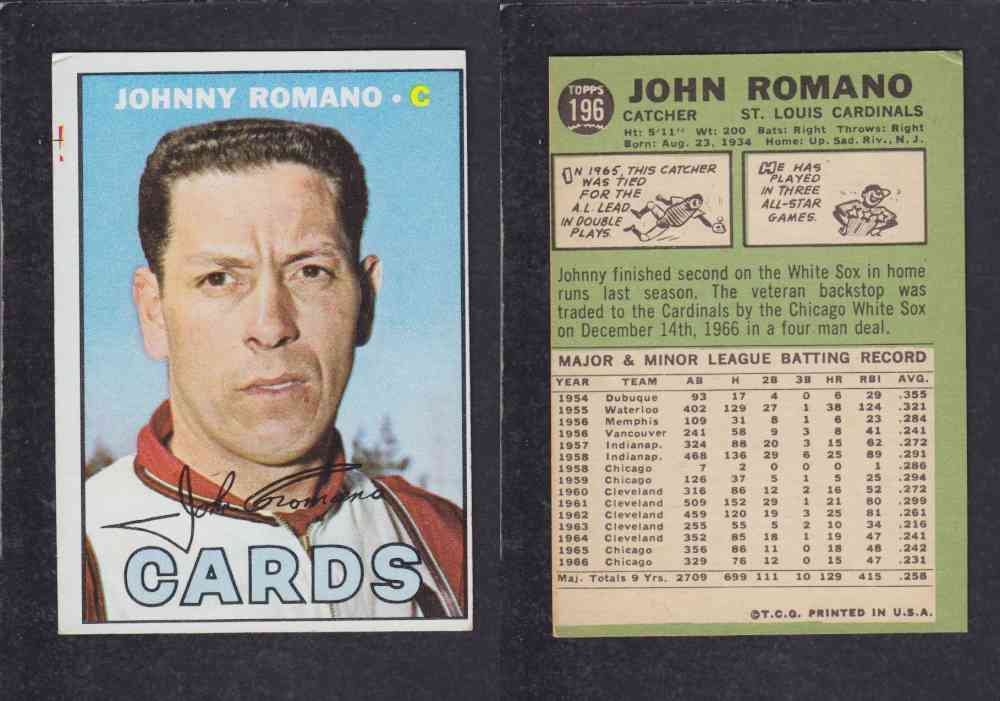 1967   TOPPS BASEBALL CARD  #196  J. ROMANO photo