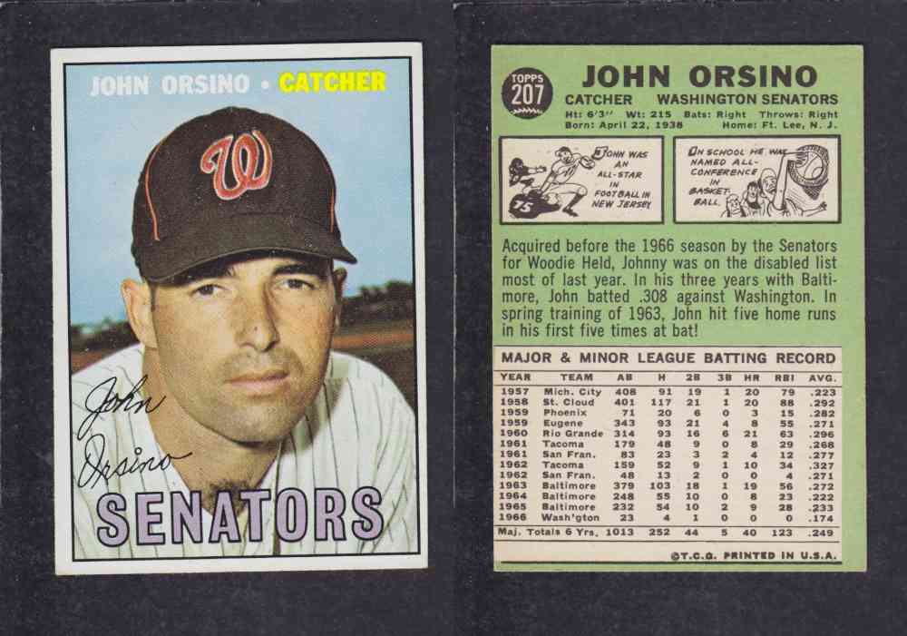 1967  TOPPS BASEBALL CARD  #207  J. ORSINO photo