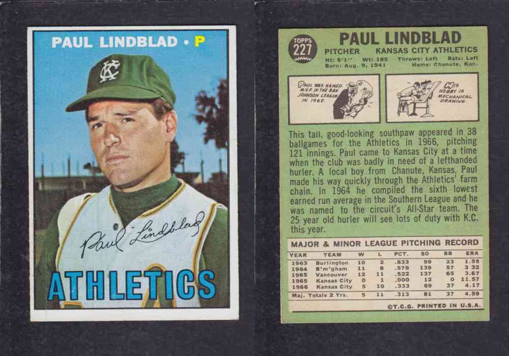 1967  TOPPS BASEBALL CARD  #227  P. LINDBLAD photo