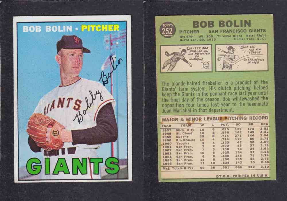 1967  TOPPS BASEBALL CARD  #252  B. BOLIN photo