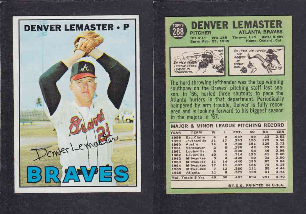 1967  TOPPS BASEBALL CARD  #288  D. LEMASTER photo