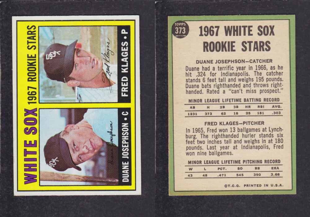 1967  TOPPS BASEBALL CARD  #373  WHITE SOX ROOKIE STARS photo