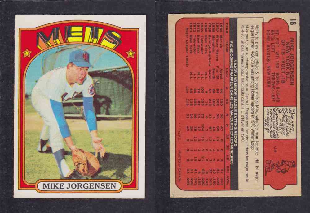 1972 O-PEE-CHEE BASEBALL CARD #16 M. JORGENSEN photo