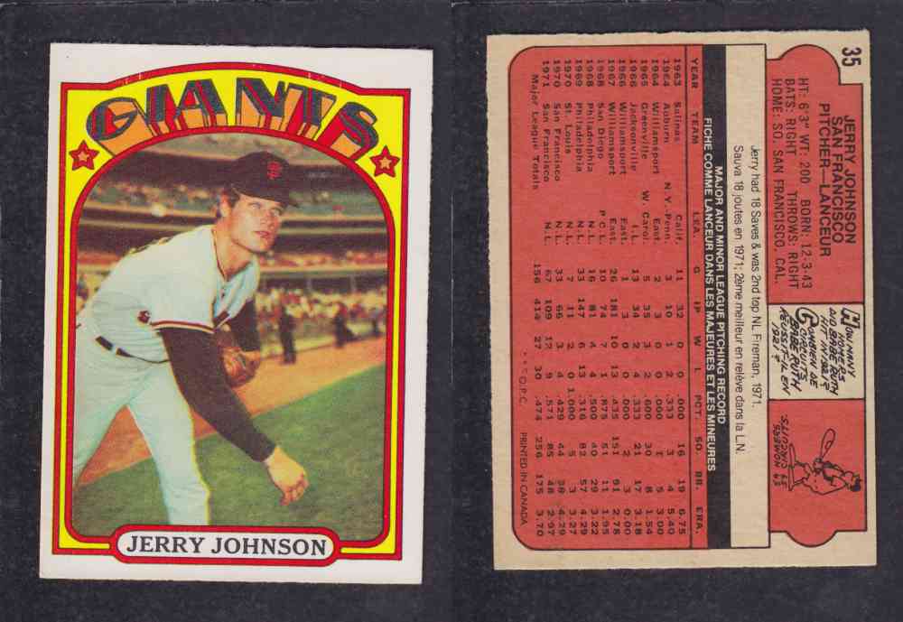 1972 O-PEE-CHEE BASEBALL CARD #35 J. JOHNSON photo