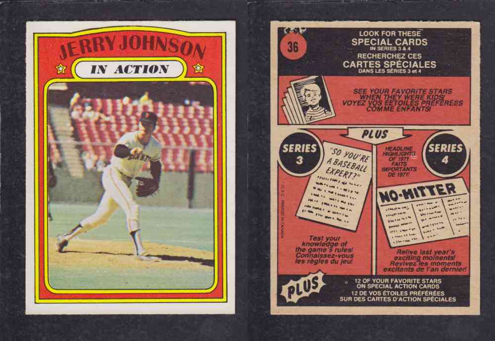 1972 O-PEE-CHEE BASEBALL CARD #36 J. JOHNSON photo