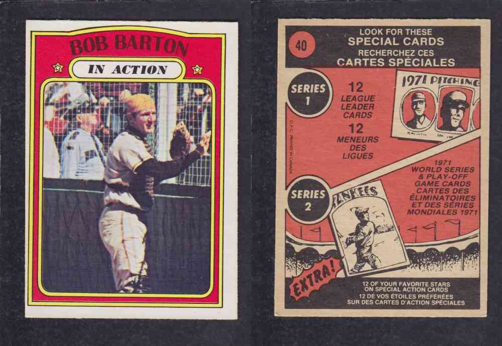 1972 O-PEE-CHEE BASEBALL CARD #40 B. BARTON photo