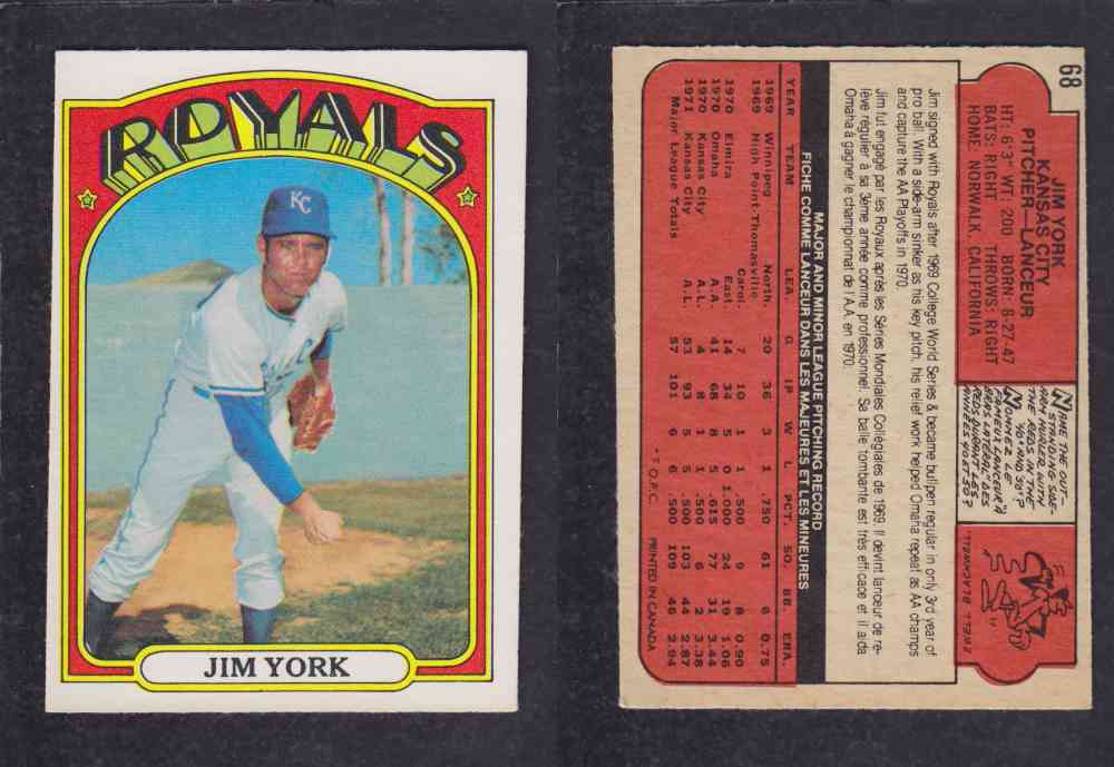 1972 O-PEE-CHEE BASEBALL CARD #68 J. YORK photo